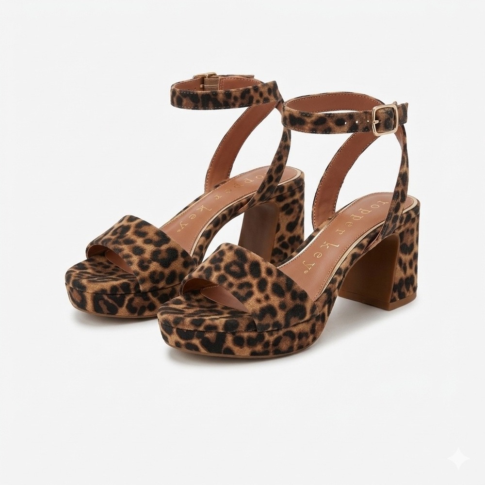Copper Key Platform Sandals Leopard Block Heel Women Size 6.5M Brown Animal